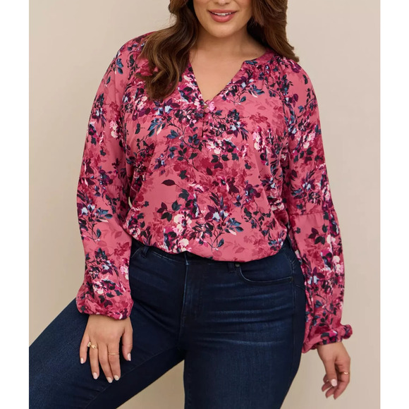 torrid Tops - NWT Torrid Georgette Puff Sleeve Peasant Blouse Long Sleeve V-Neck Plus Size 3X